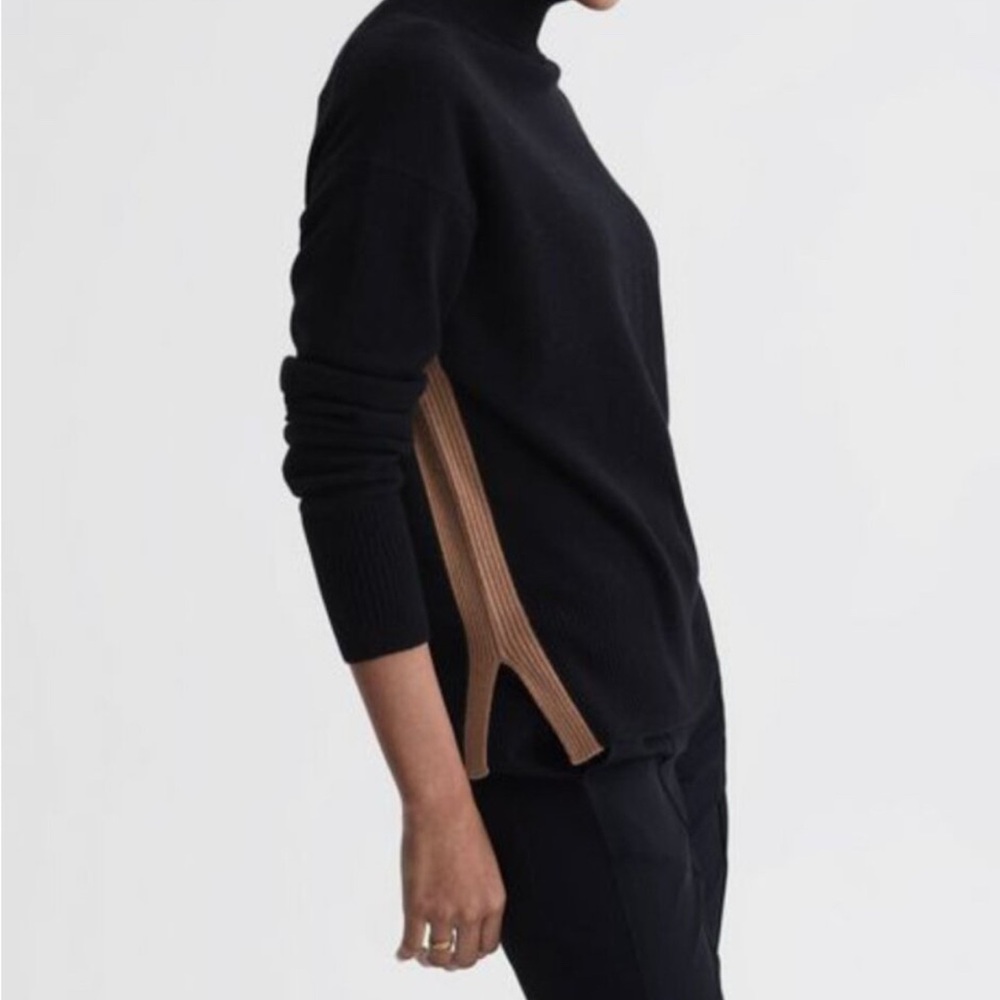 🎄🎁 Reiss Wool & Cashmere-Blend Sweater Black/Tan Sz L